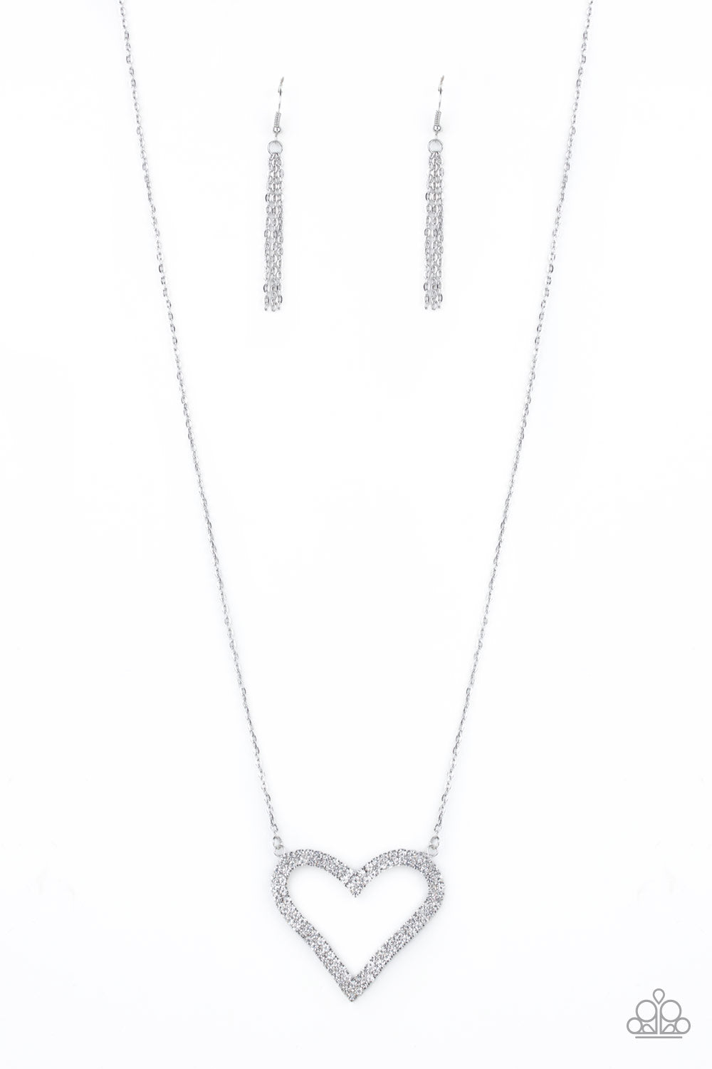 Pull Some HEART-strings - White rhinestones heart shaped necklace