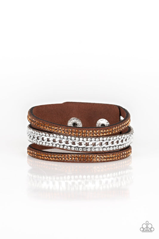 Rollin In Rhinestones - Brown wrap bracelet