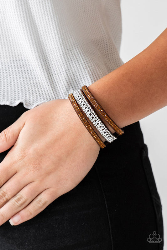 Rollin In Rhinestones - Brown wrap bracelet