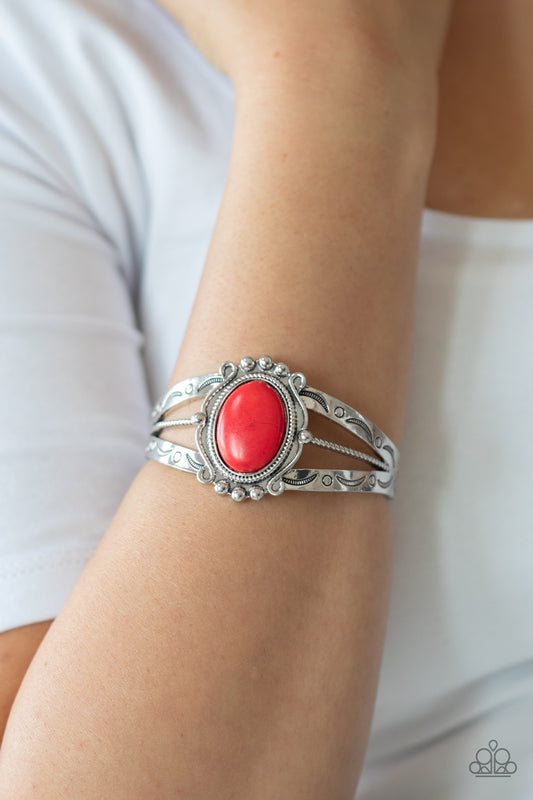 Very TERRA-torial - Red stone cuff bracelet