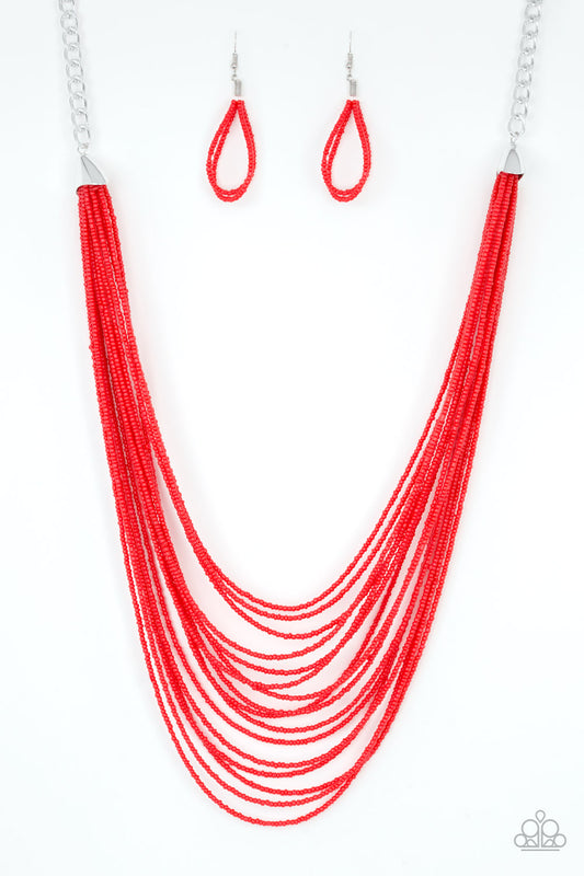 Peacefully Pacific - Red seed bead necklace