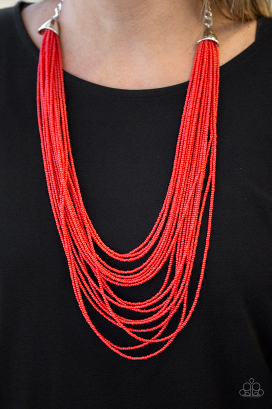 Peacefully Pacific - Red seed bead necklace