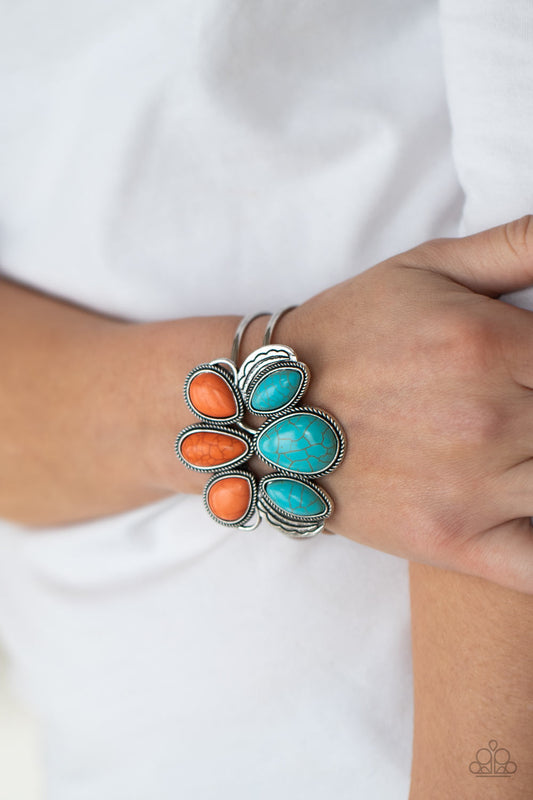 Botanical Badlands - Orange/Turquoise cuff bracelet