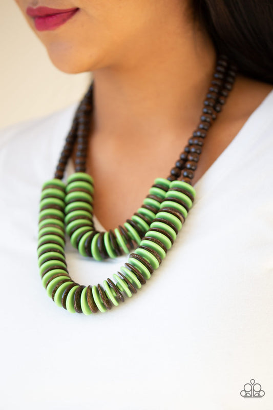 Dominican Disco - Green  & brown wood necklace