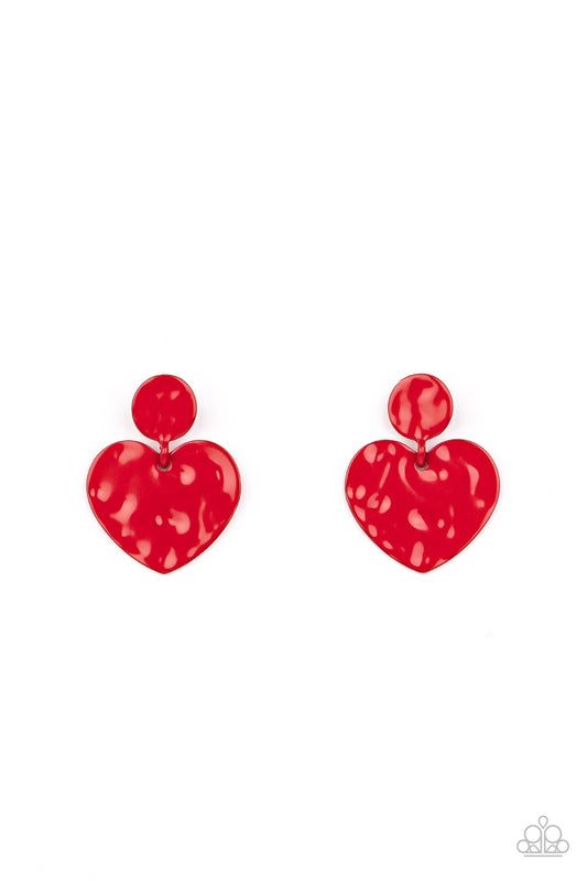 Just a Little Crush - Red post heart earrings