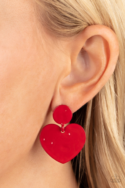 Just a Little Crush - Red post heart earrings