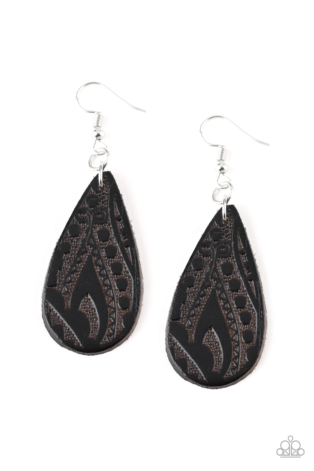Get In The Groove - Black leather earrings