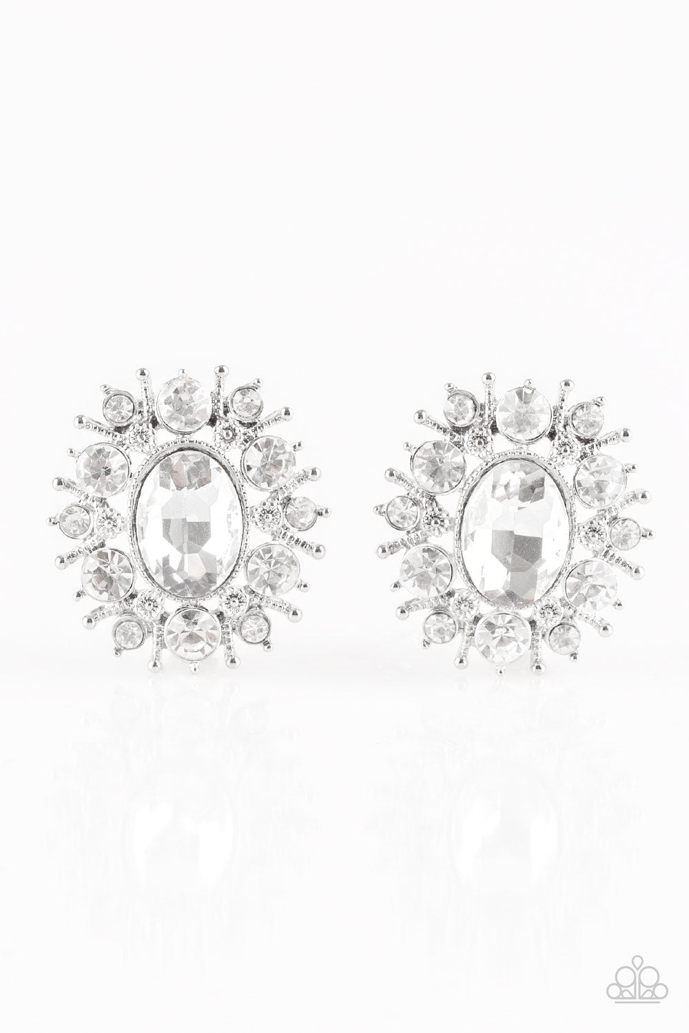Serous Star Power- White gem/silver post earrings