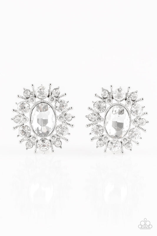 Serous Star Power- White gem/silver post earrings
