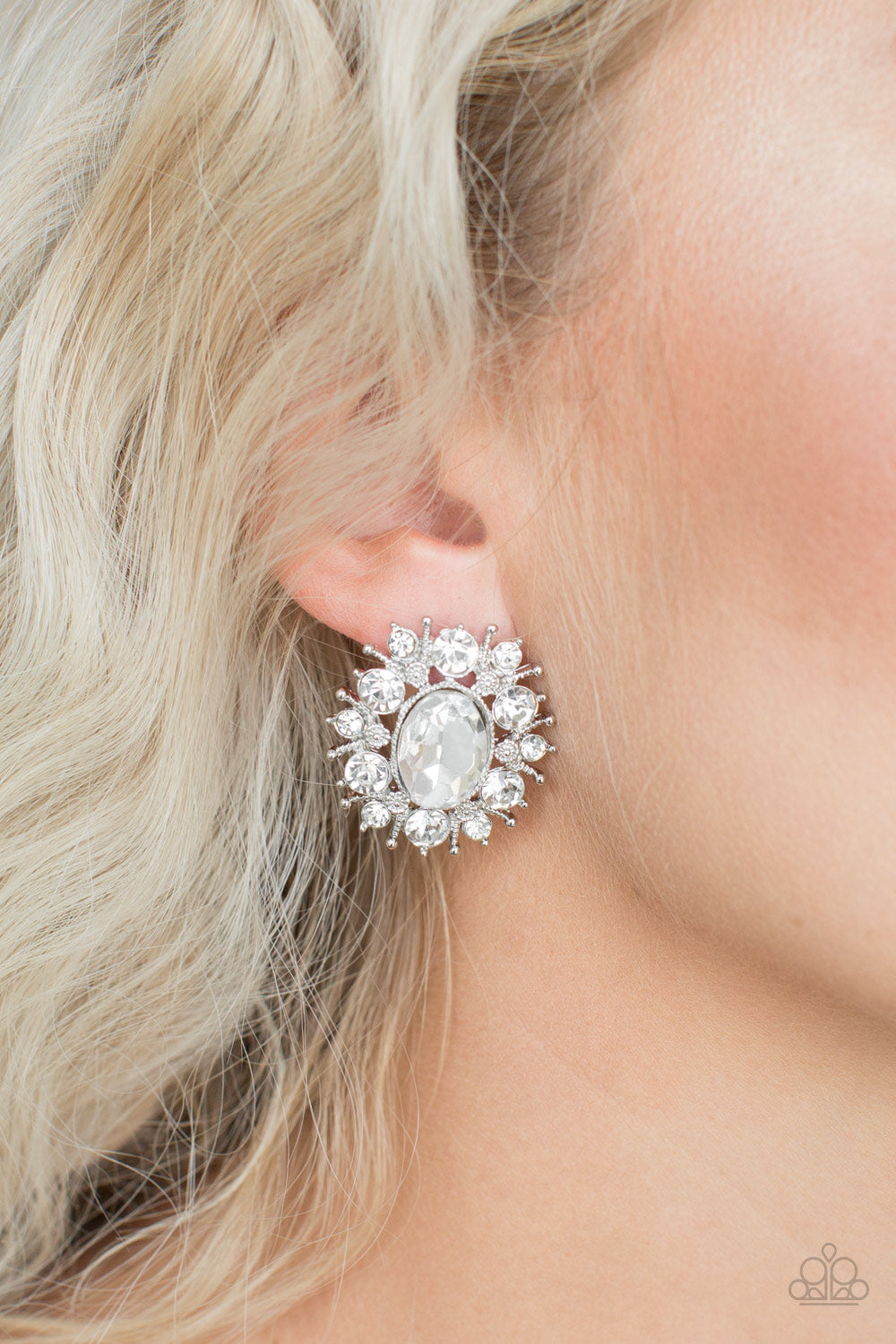 Serous Star Power- White gem/silver post earrings