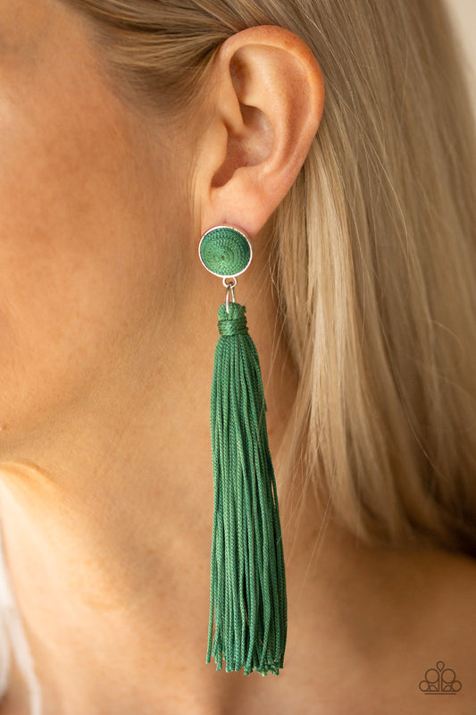 Tightrope Tassel - Green earrings