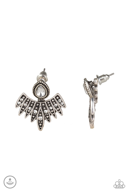 Wing Fling - White rhinestones double-sided post earrings
