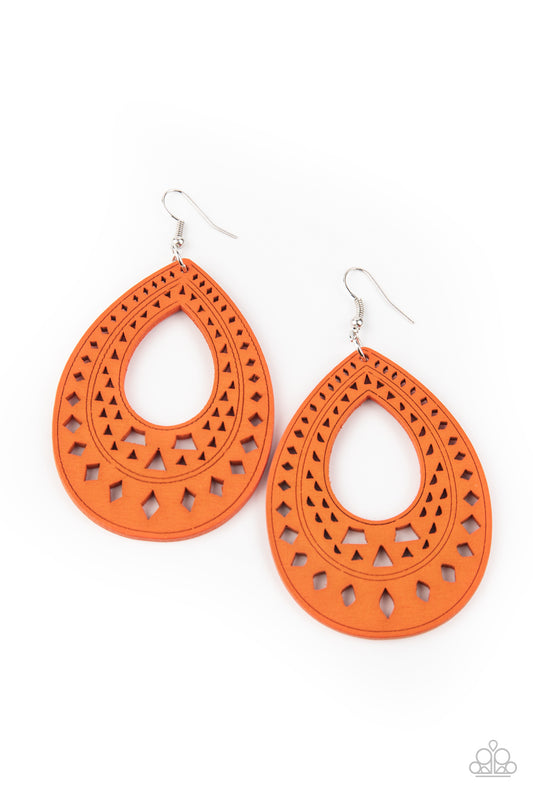 Belize Beauty - Orange wood earrings