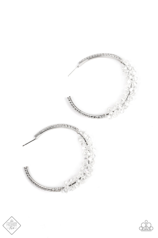 Bubble-Bursting Bling - White Iridescent rhinestone hoop earrings