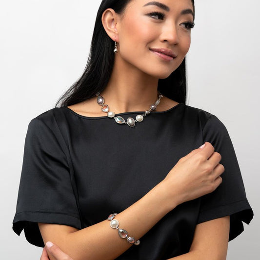 Nautical Nirvana - Silver iridescent necklace w/ matching bracelet