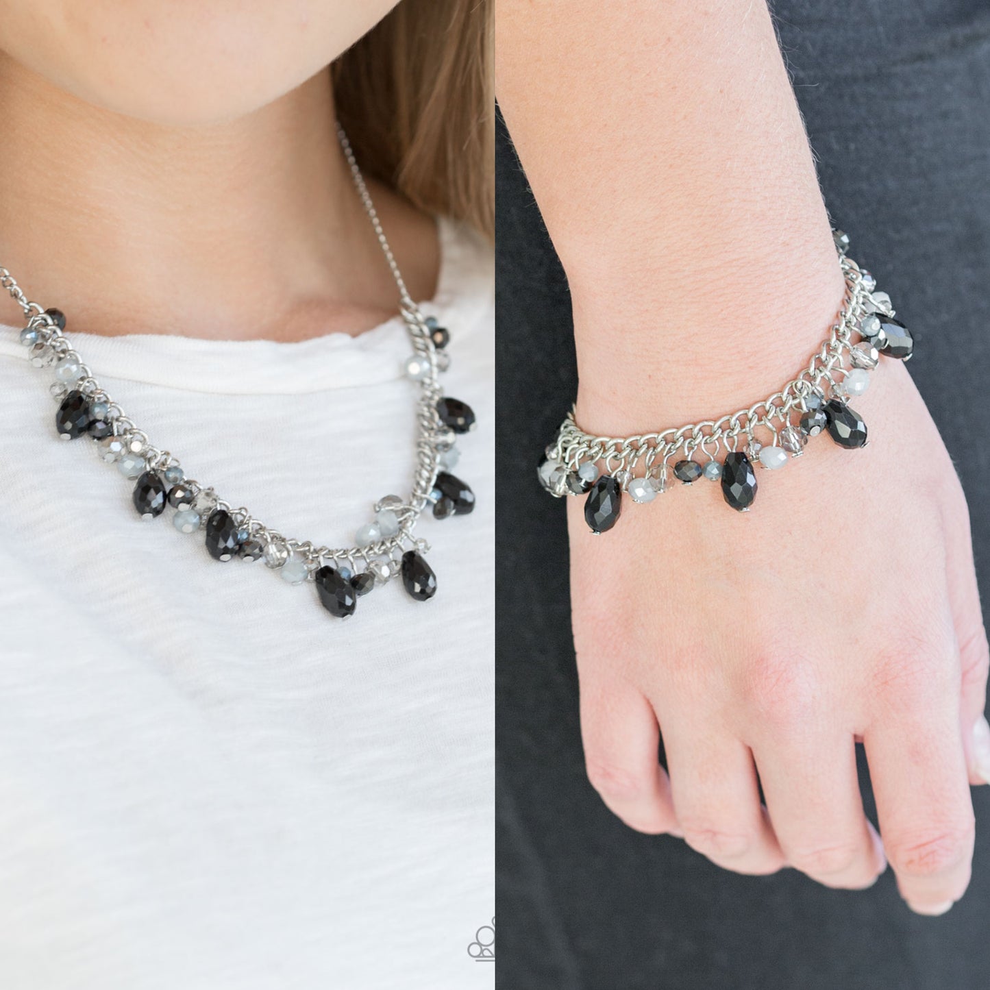 Courageously Catwalk - Black Multi necklace w/ matching bracelet