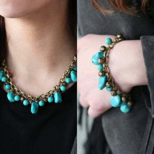 Paleo Princess - Blue/Brass necklace w/ matching bracelet