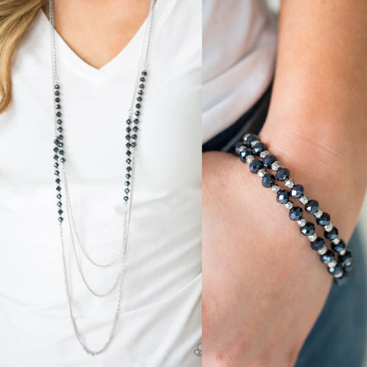 Shimmer Showdown - Blue necklace w/ matching bracelet