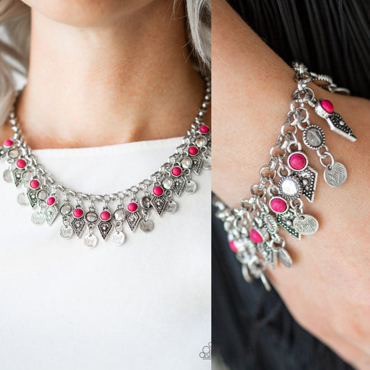 Jurassic Jamboree - Pink necklace w/ matching bracelet