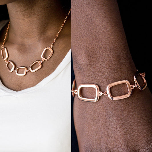 Gorgeously Geometric - Shiny Copper necklace w/ matching bracelet