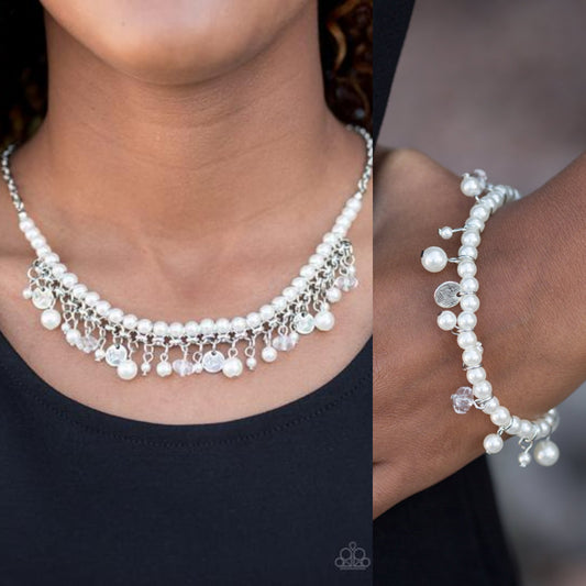 Glamour Trove - White Pearl necklace w/ matching bracelet