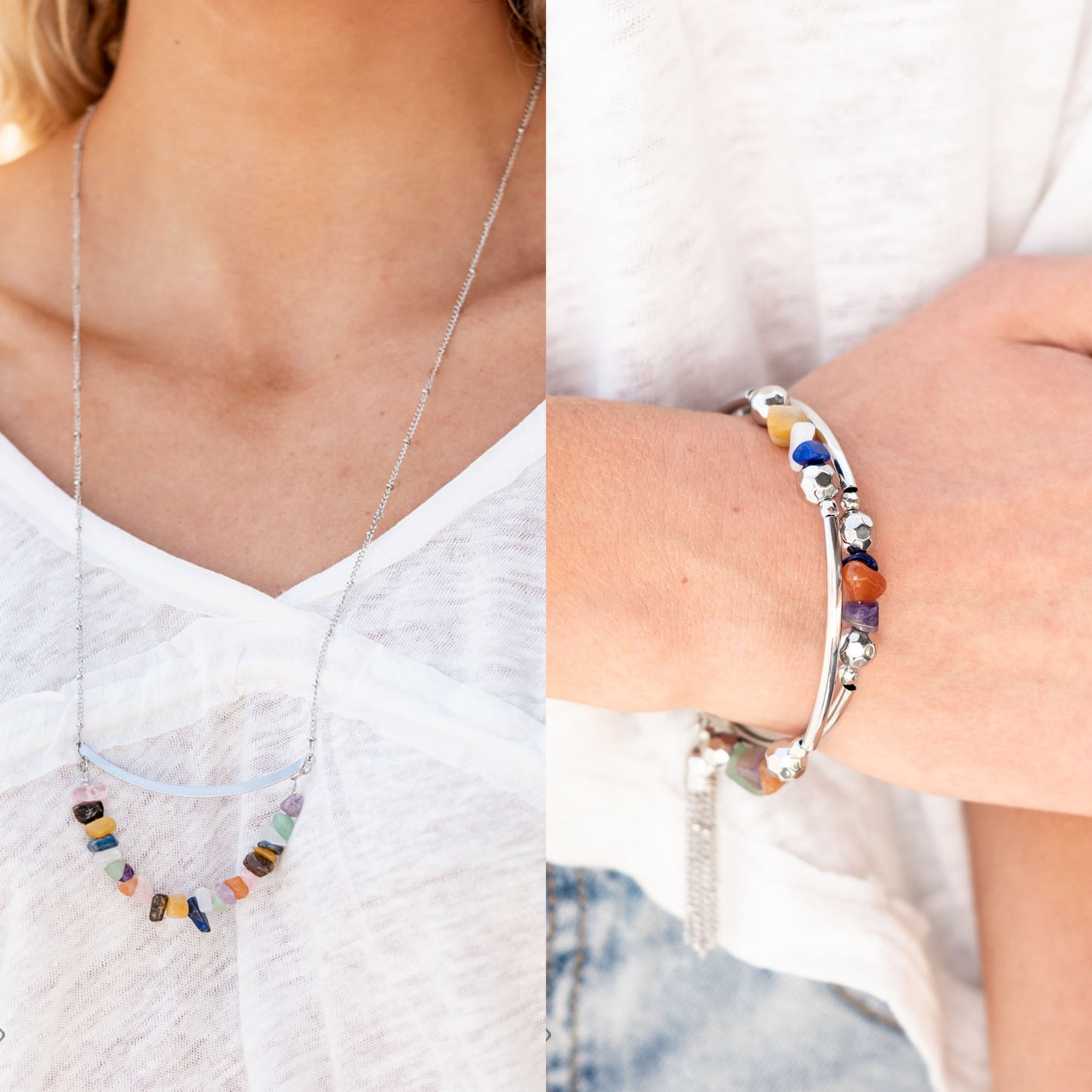 Pebble Prana - Multicolor necklace w/ matching bracelet (Fashion Fix - July 2021)