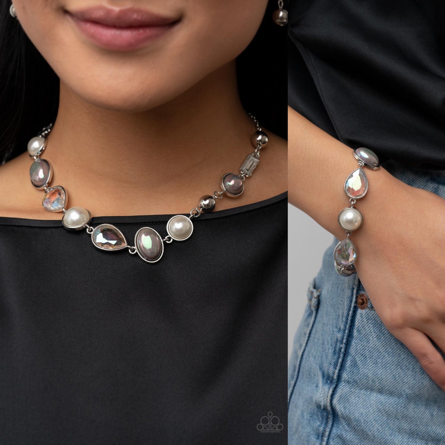 Nautical Nirvana - Silver iridescent necklace w/ matching bracelet