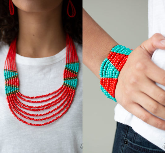 Kickin It Outback - Red necklace w/ matching bracelet