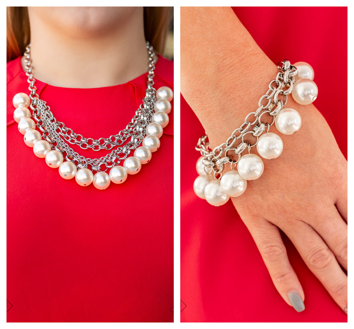 One-Way WALL STREET - White pearl necklace w/ matching bracelet