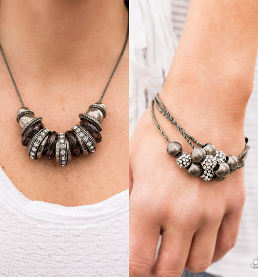 Metro Mantra - Black/Gunmetal necklace w/ matching bracelet