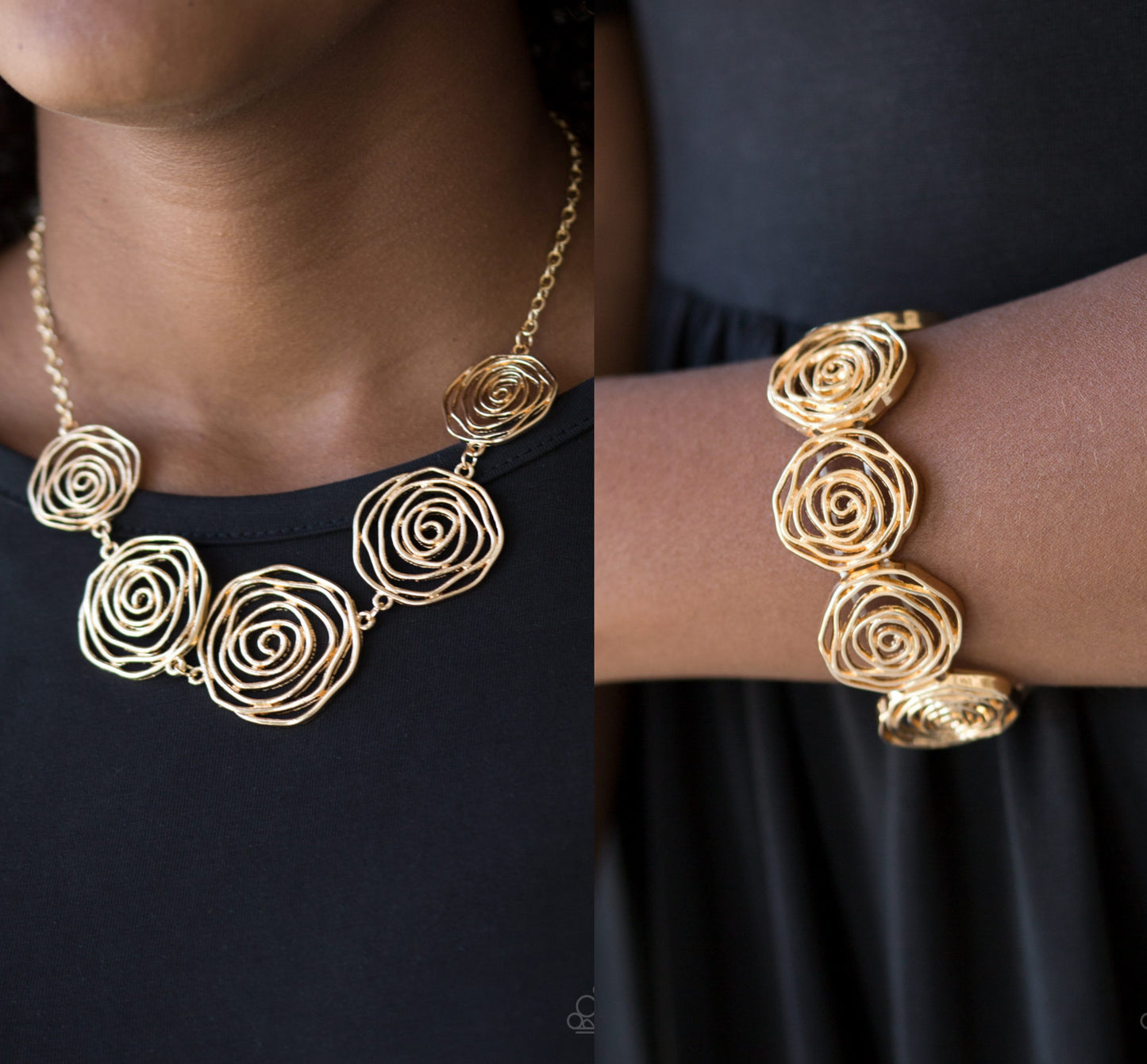 Rosy Rosette - Gold necklace w/ matching bracelet