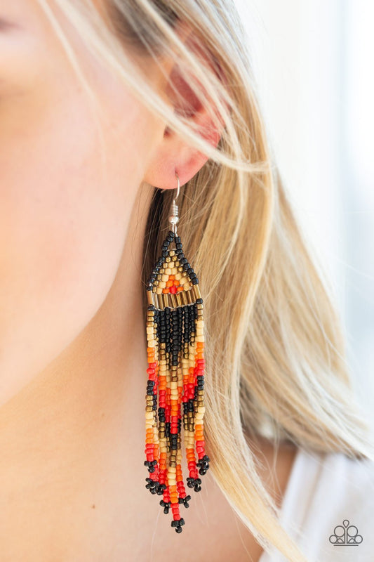 COLORS OF THE WIND - Orange/Black Multi Seed Bead Earrings