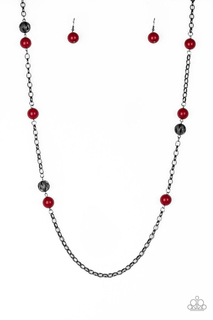 Fashion Fad - Red/Gunmetal necklace