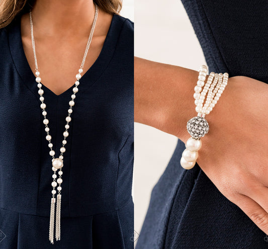 Vintage Diva - White necklace w/ matching bracelet