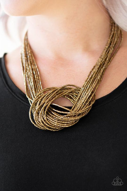 Knotted Knockout - brass seed bead necklace