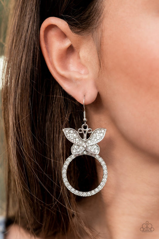 Paradise Found - white gem butterfly earrings