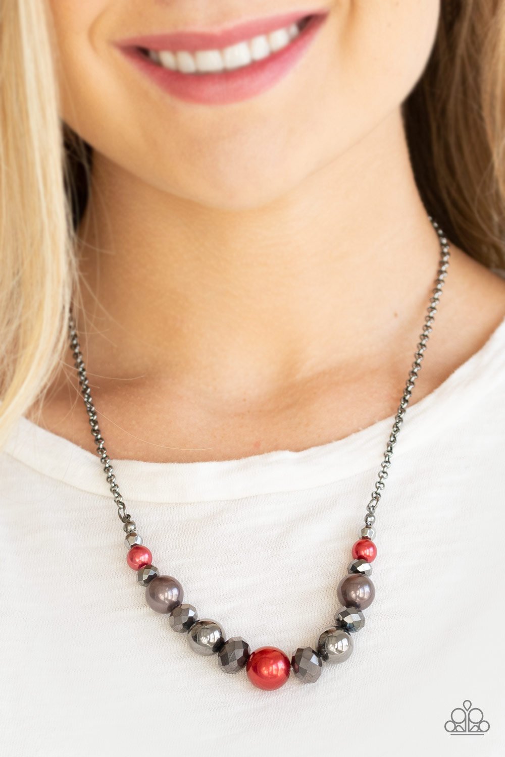 The Big-Leaguer - Red/Gunmetal necklace