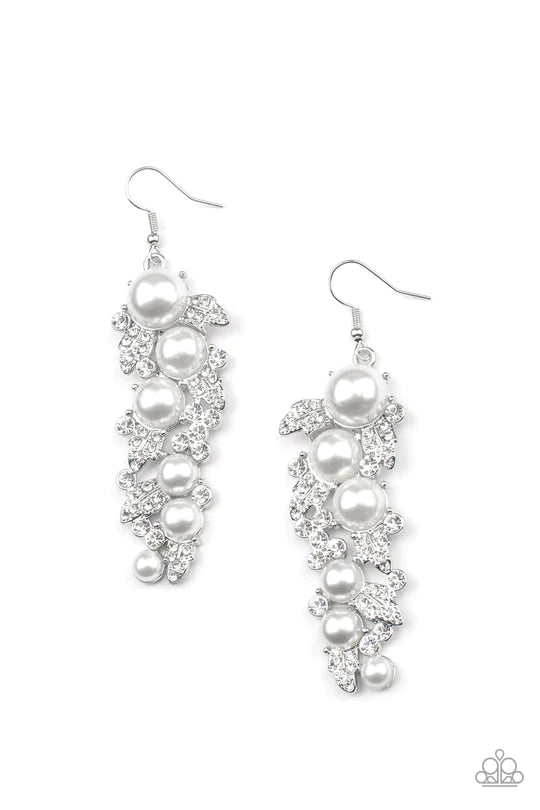 The Party Has Arrived - white pearl earrings
