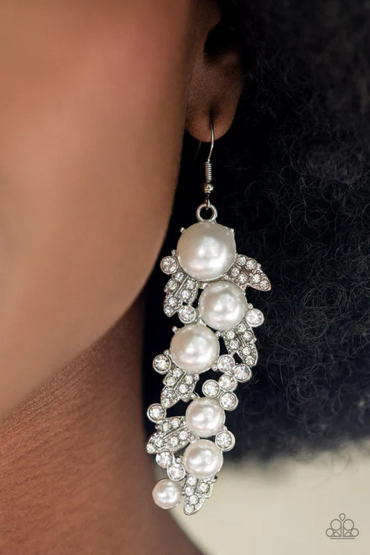 The Party Has Arrived - white pearl earrings