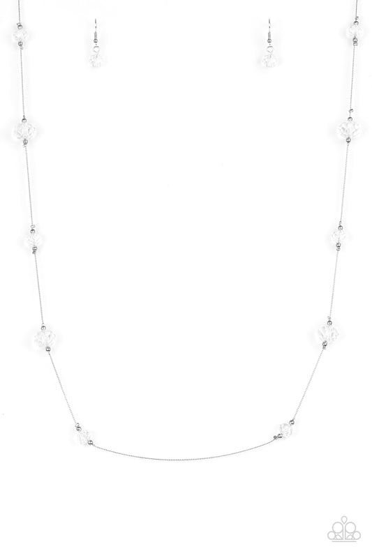 Champagne On The Rocks - White crystal-like beads necklace