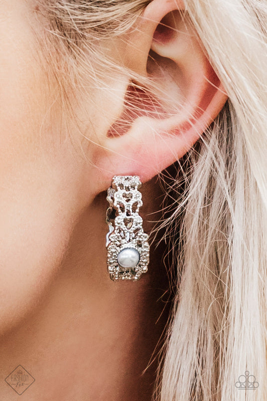 Exquisite Expense - Silver pearl hoop earrings