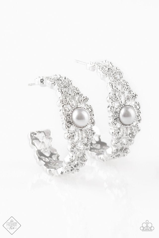Exquisite Expense - Silver pearl hoop earrings