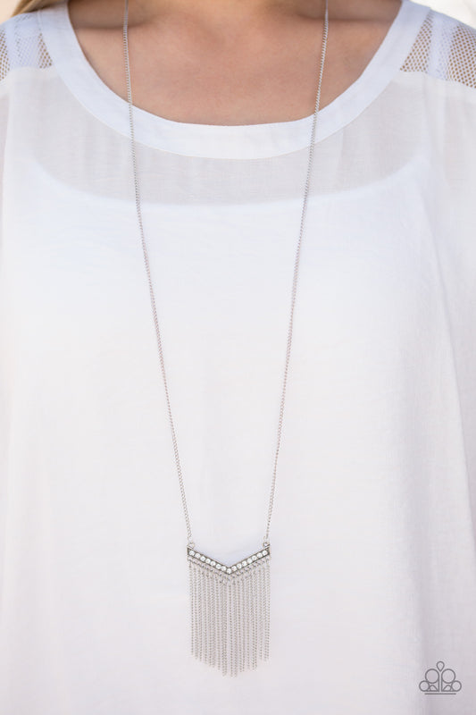 Gotta Have Fringe - White rhinestones necklace