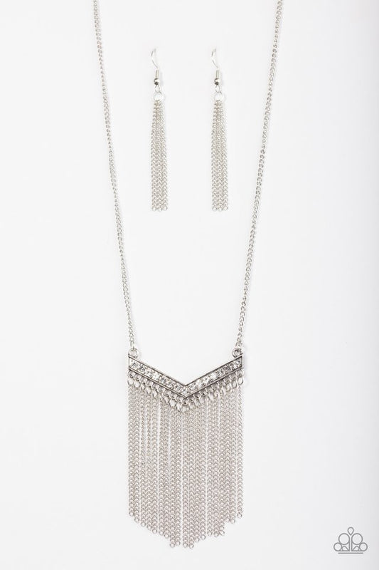 Gotta Have Fringe - White rhinestones necklace