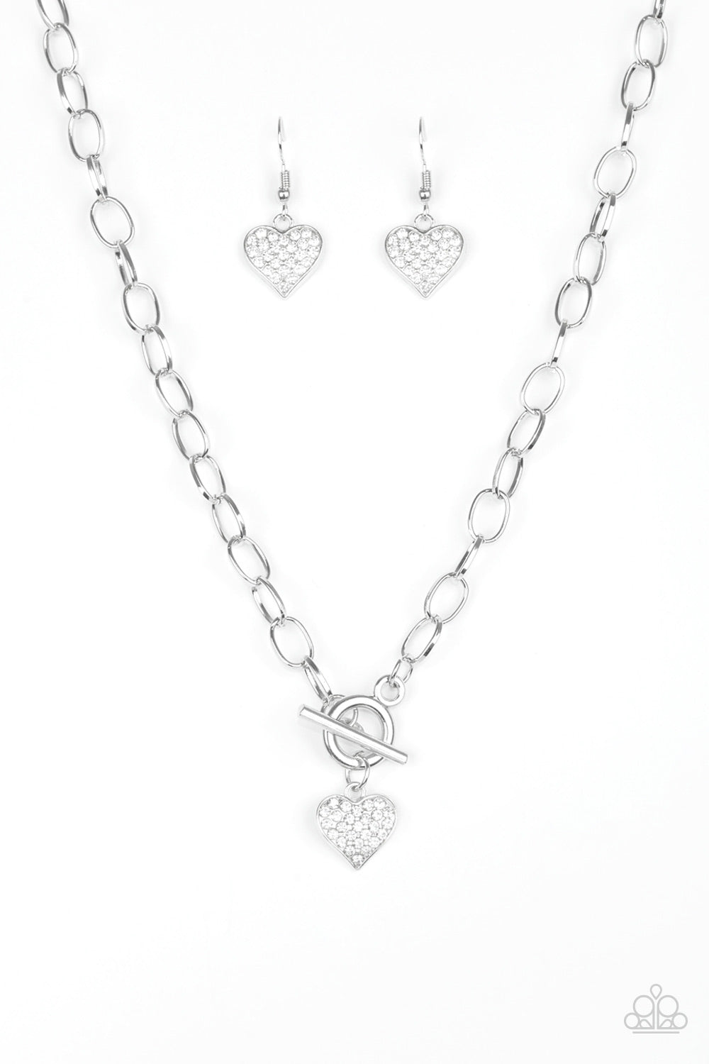 Harvard Hearts - White rhinestones heart shaped necklace