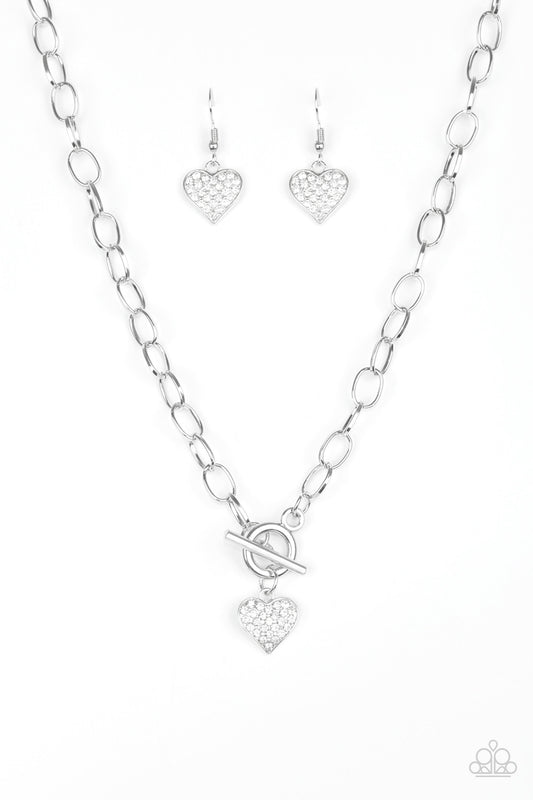 Harvard Hearts - White rhinestones heart shaped necklace