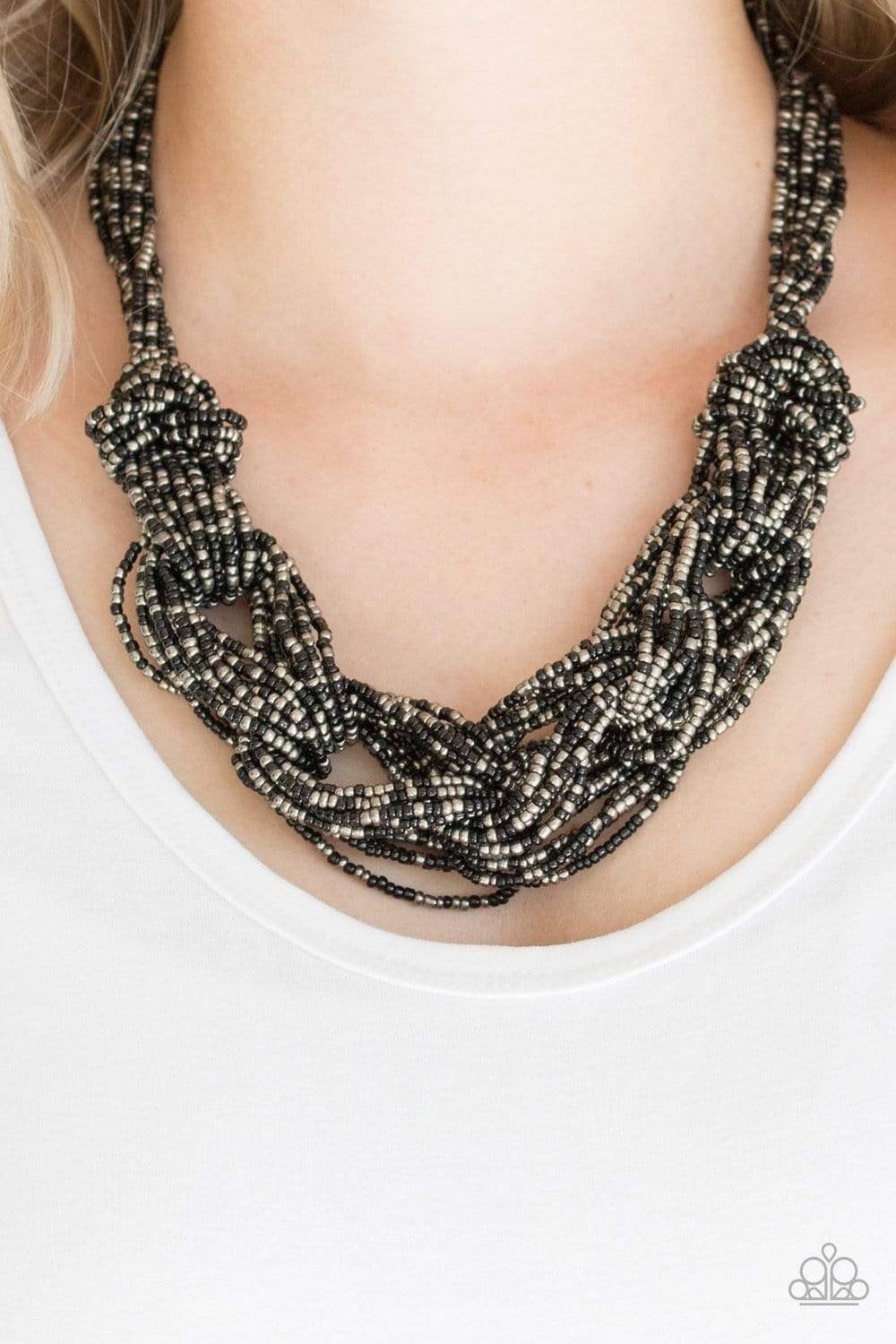 City Catwalk - Black/Silver seed bead necklace