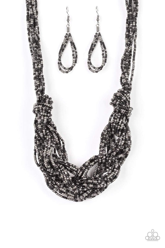 City Catwalk - Black/Silver seed bead necklace