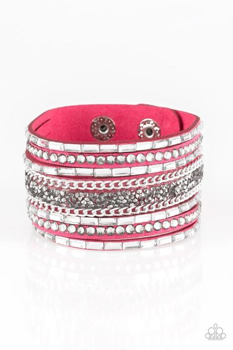 Rhinestone Rumble -Pink wrap bracelet