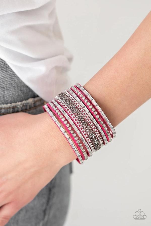 Rhinestone Rumble -Pink wrap bracelet
